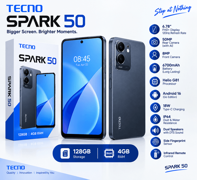 Tecno Spark 50 128GB + 4GB